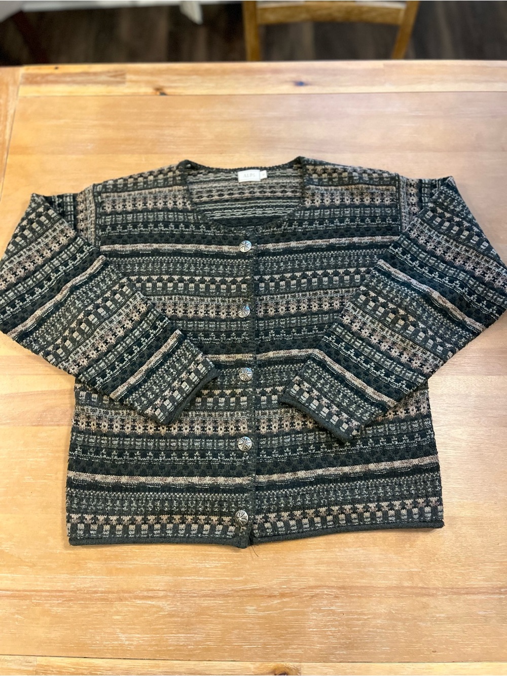 Vintage ALPS Fair Isle Button Up Cardigan Sweater Medium USA Made Cotton Blend